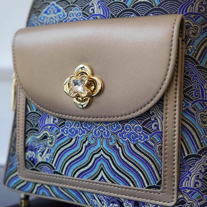 Seawater River Cliff Pattern Backpack Intangible Cultural Heritage Yunjin Zipper New Chinese Style Women's National Style Casual Bag