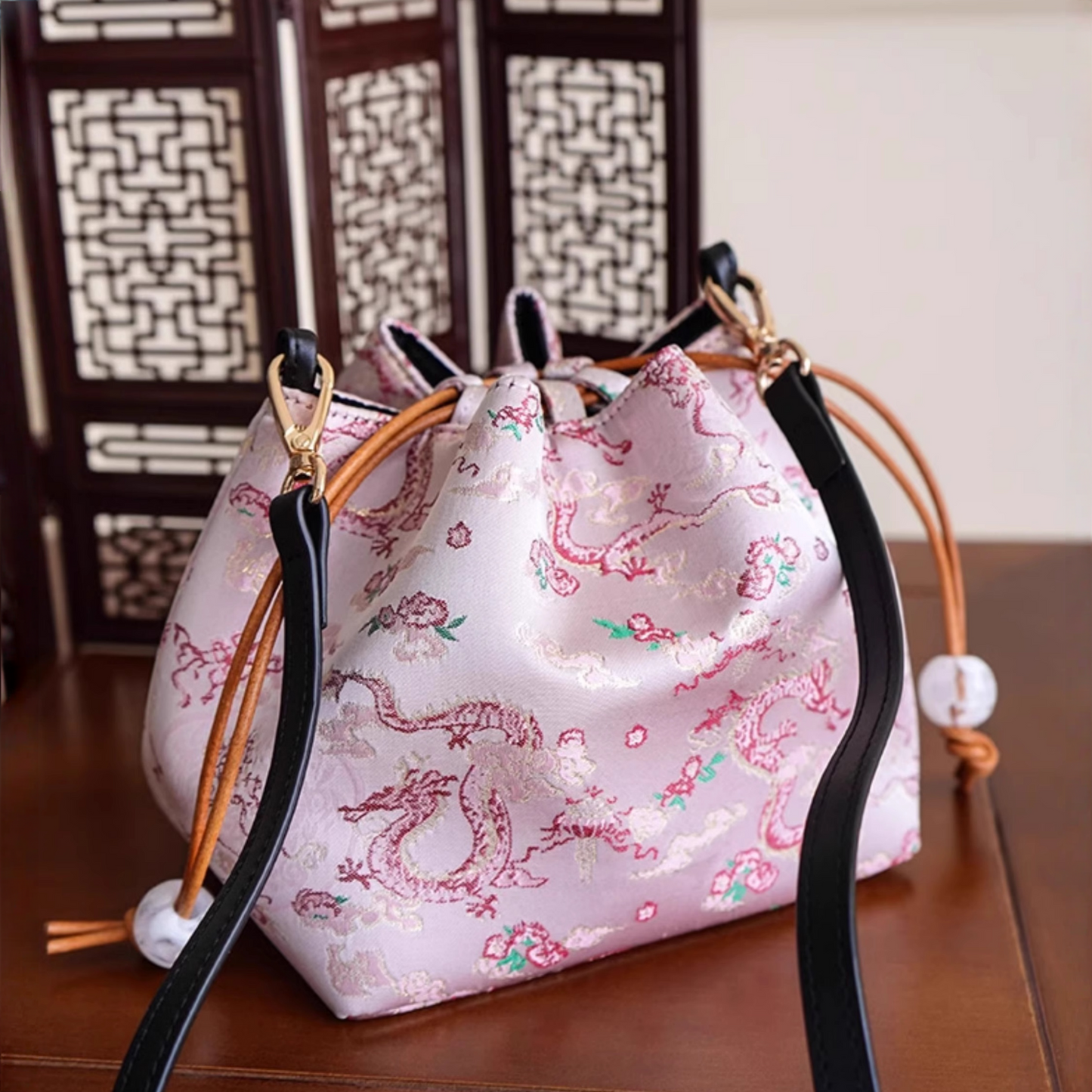 Songjin Rose Red Retro Hand-held Crossbody Mobile Phone Bucket Bag