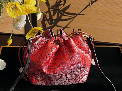 Songjin red retro hand-held crossbody mobile phone bucket bag
