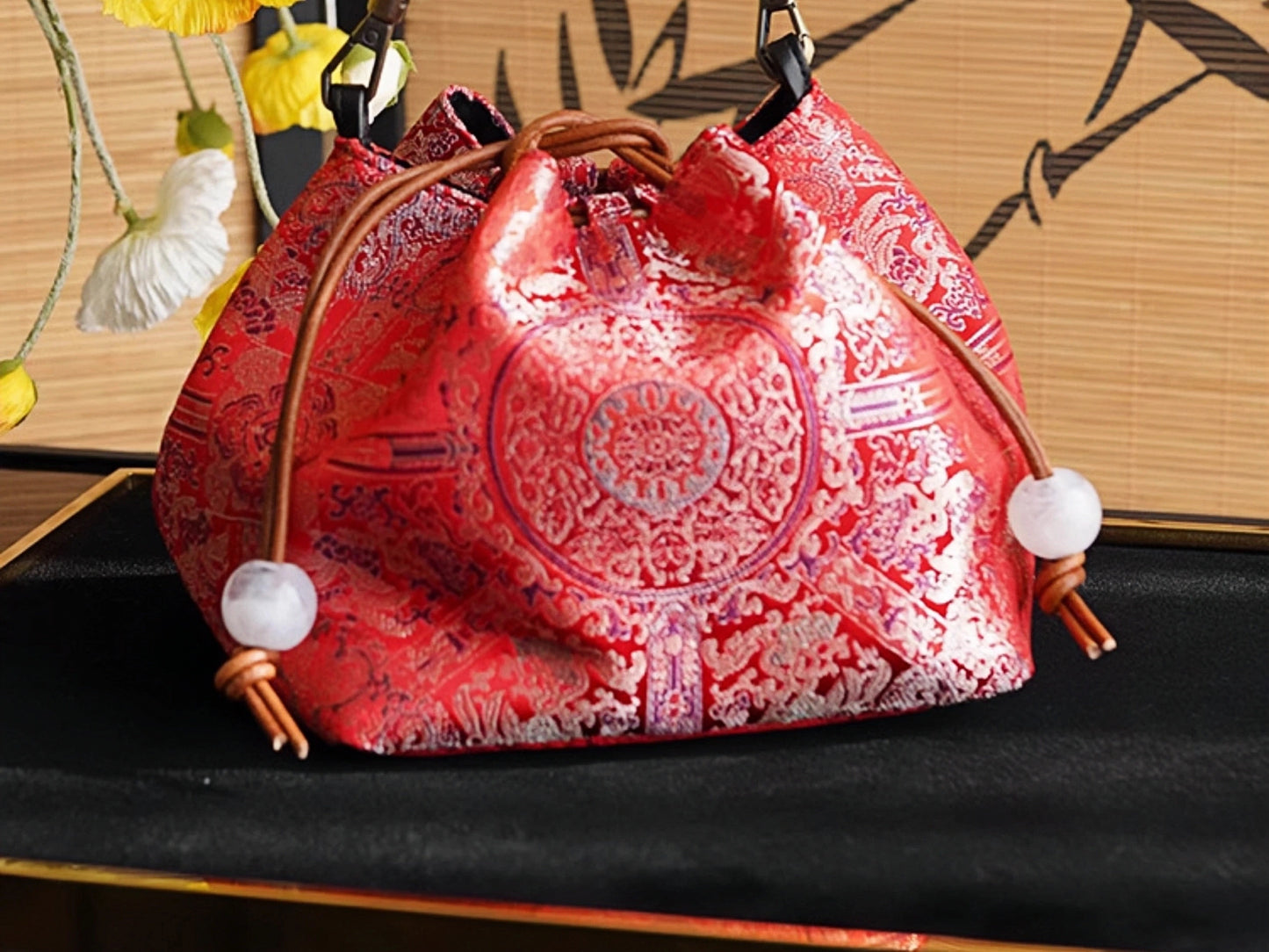 Songjin red retro hand-held crossbody mobile phone bucket bag