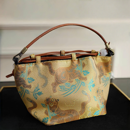 Songjin yellow retro hand-held crossbody mobile phone bucket bag