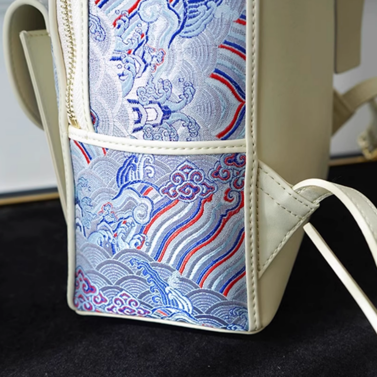 Champagne-colored seawater river cliff pattern backpack intangible cultural heritage brocade zipper new Chinese style women's national style casual bag