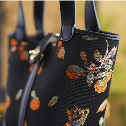 Cat Persimmon Intangible Cultural Heritage Song Brocade Silk Lock Shoulder Handbag