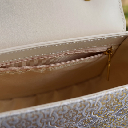 Intangible Cultural Heritage Song Brocade White Dingsheng Pattern Handbag