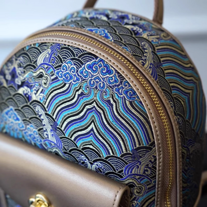 Seawater River Cliff Pattern Backpack Intangible Cultural Heritage Yunjin Zipper New Chinese Style Women's National Style Casual Bag