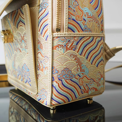Seawater River Cliff Pattern Backpack Intangible Cultural Heritage Yunjin Zipper New Chinese Style Women's National Style Casual Bag