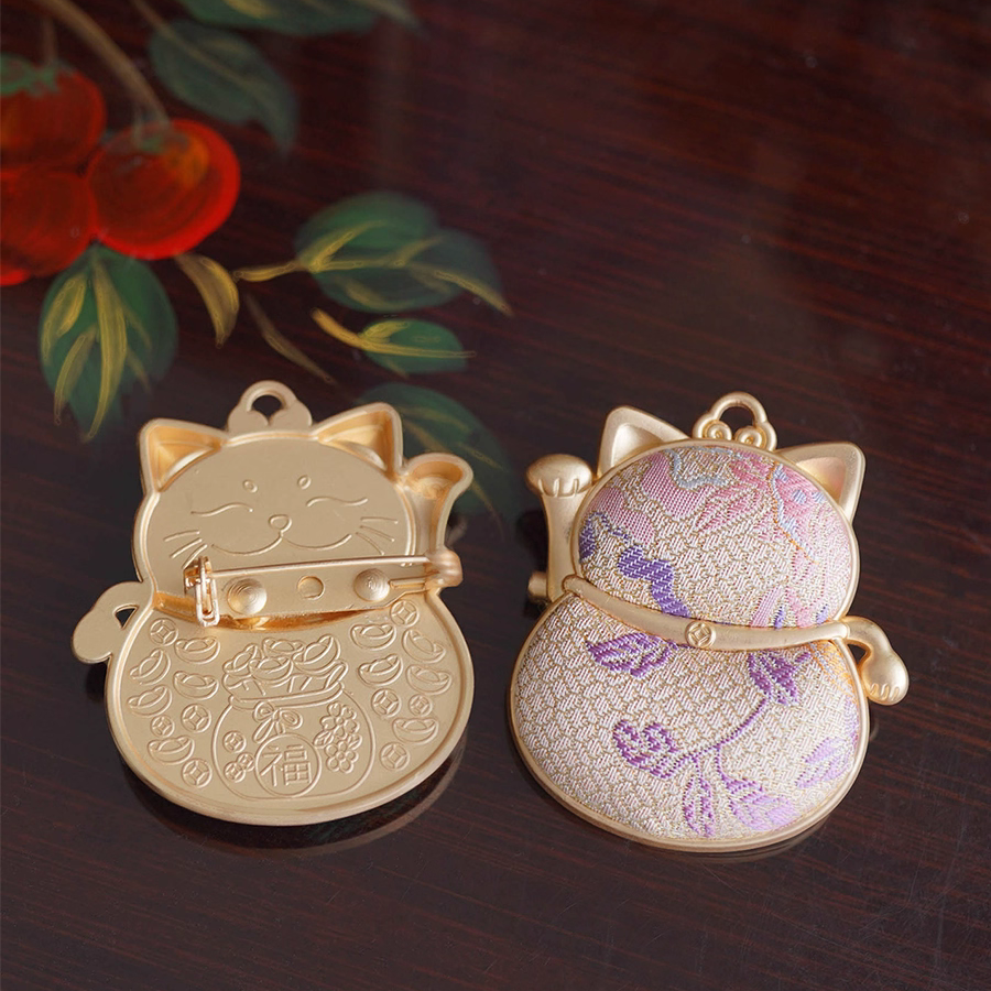 Song Brocade Silk Lucky Cat Brooch