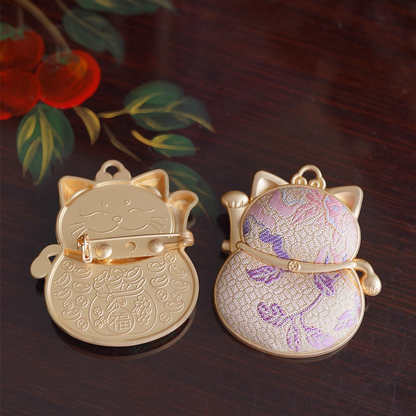 Song Brocade Silk Lucky Cat Brooch