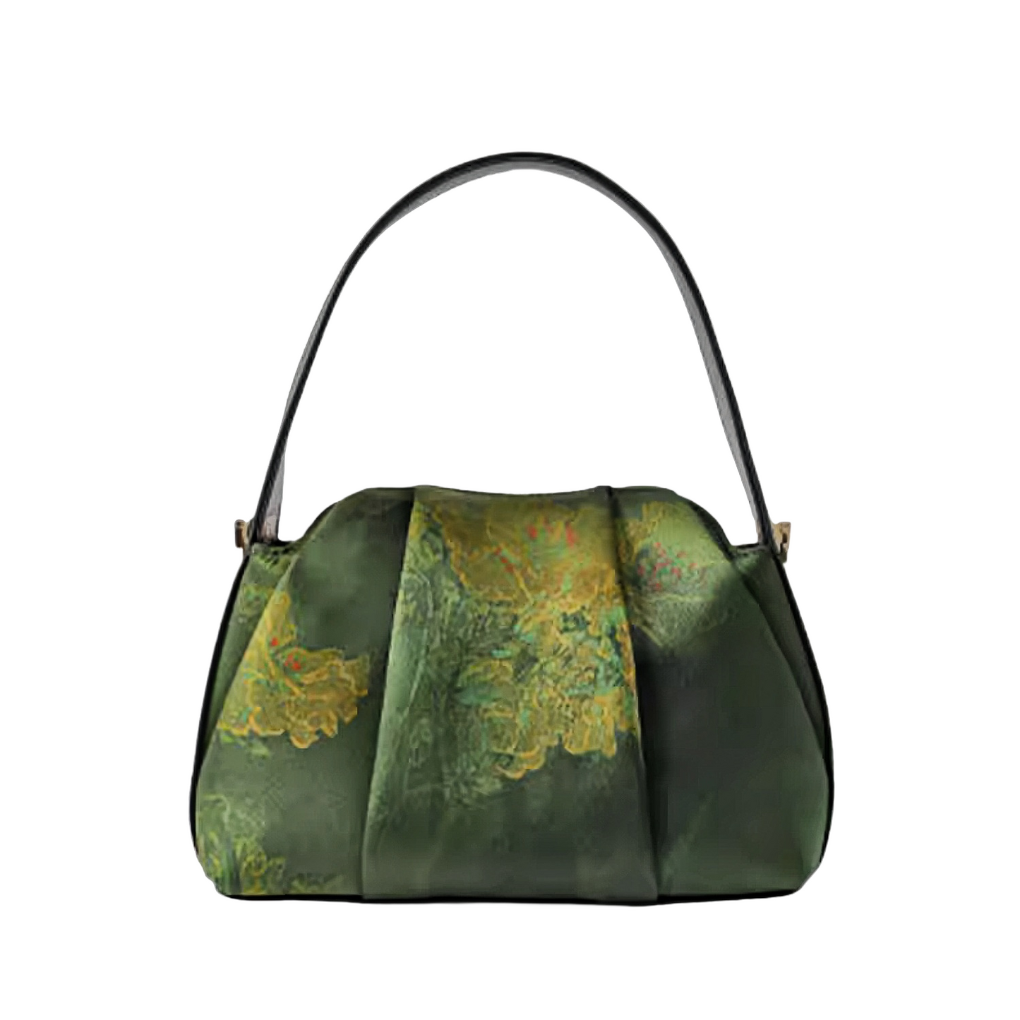 Intangible Heritage Xiangyunsha Printed Green Cuiwei Mulberry Silk New Chinese Style Handbag Crossbody Bag for Women
