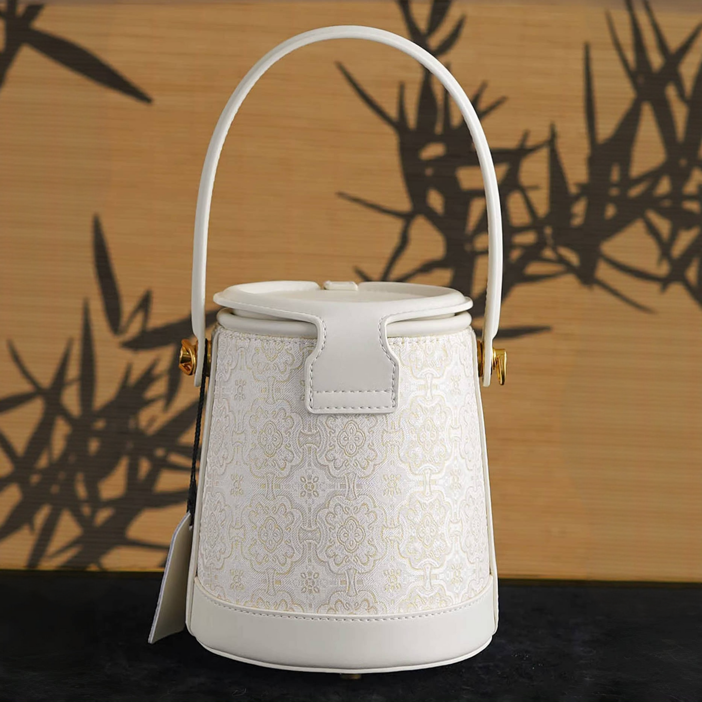 Intangible Cultural Heritage Song Brocade Silk Flower and Butterfly Bucket Bag Genuine Leather Hand Tote Shoulder Bag