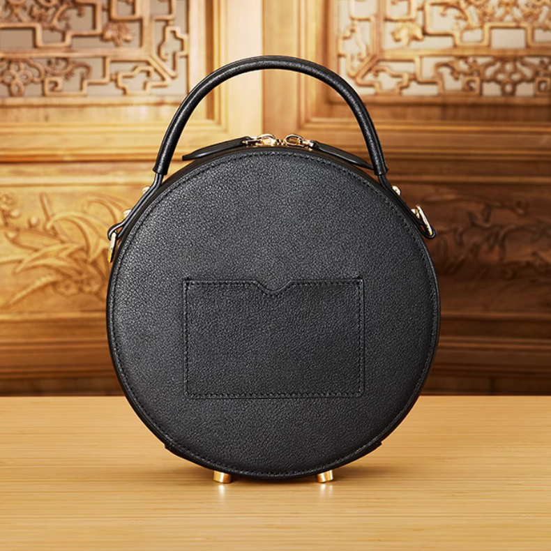 Handmade Suzhou embroidery ink fragrance lotus shadow new Chinese style one-shoulder crossbody handbag small round bag for women