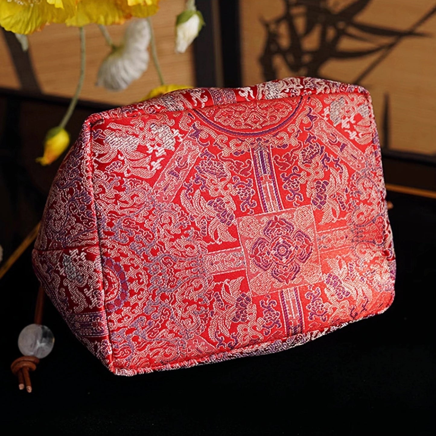 Songjin red retro hand-held crossbody mobile phone bucket bag