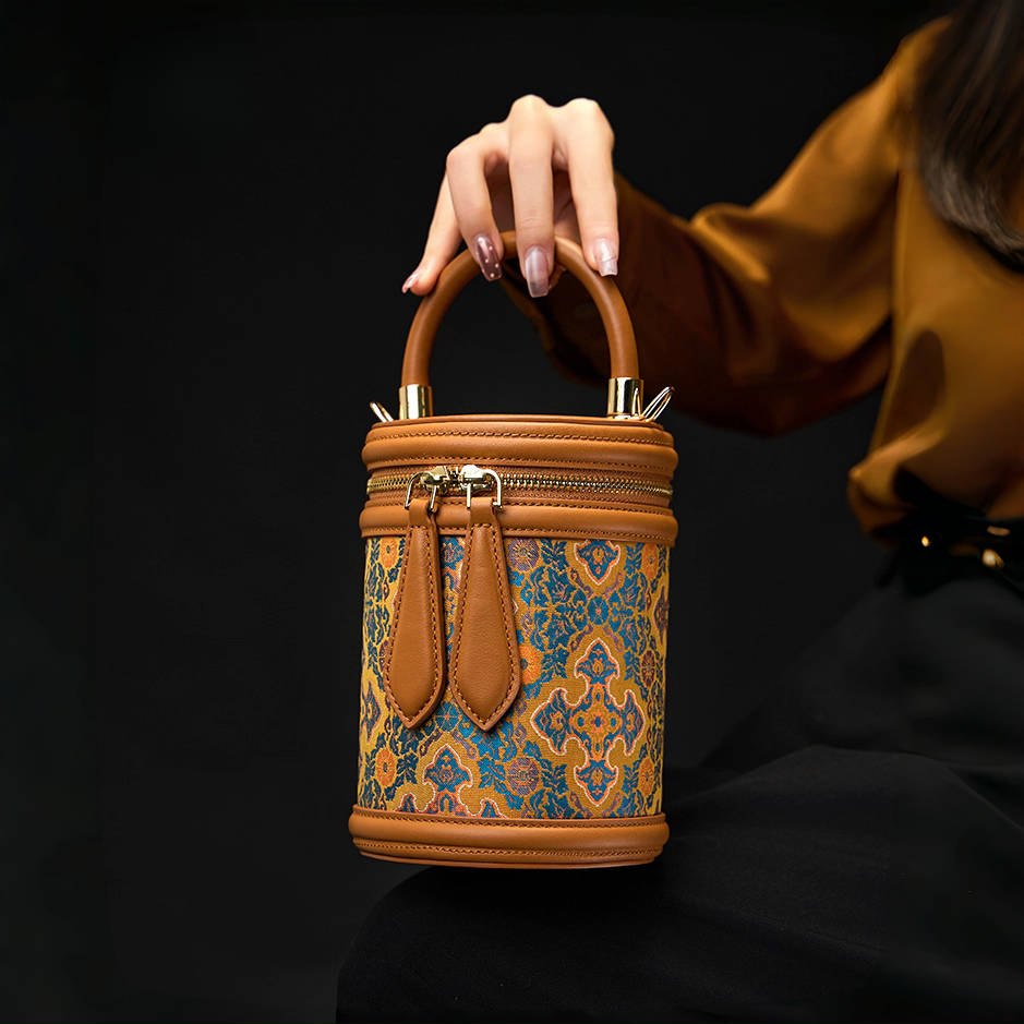 Songjin Sihe Ruyi New Chinese Style Brown Handheld Crossbody Bucket Bag