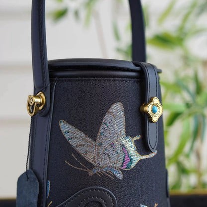 Intangible Cultural Heritage Song Brocade Linglian Playing Butterfly Bucket Bag Silk Single Shoulder Handbag