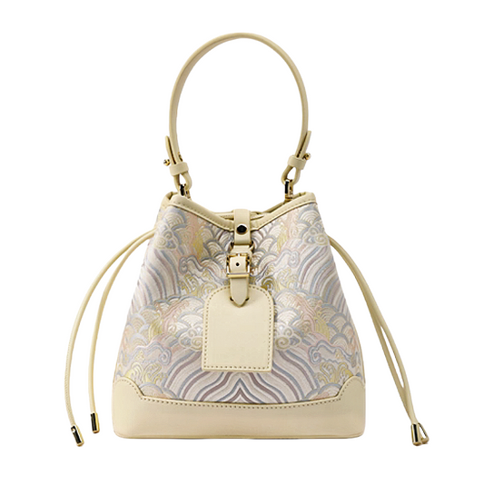 New Chinese style river cliff sea water pattern brocade jacquard bucket bag