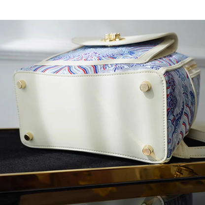 Champagne-colored seawater river cliff pattern backpack intangible cultural heritage brocade zipper new Chinese style women's national style casual bag