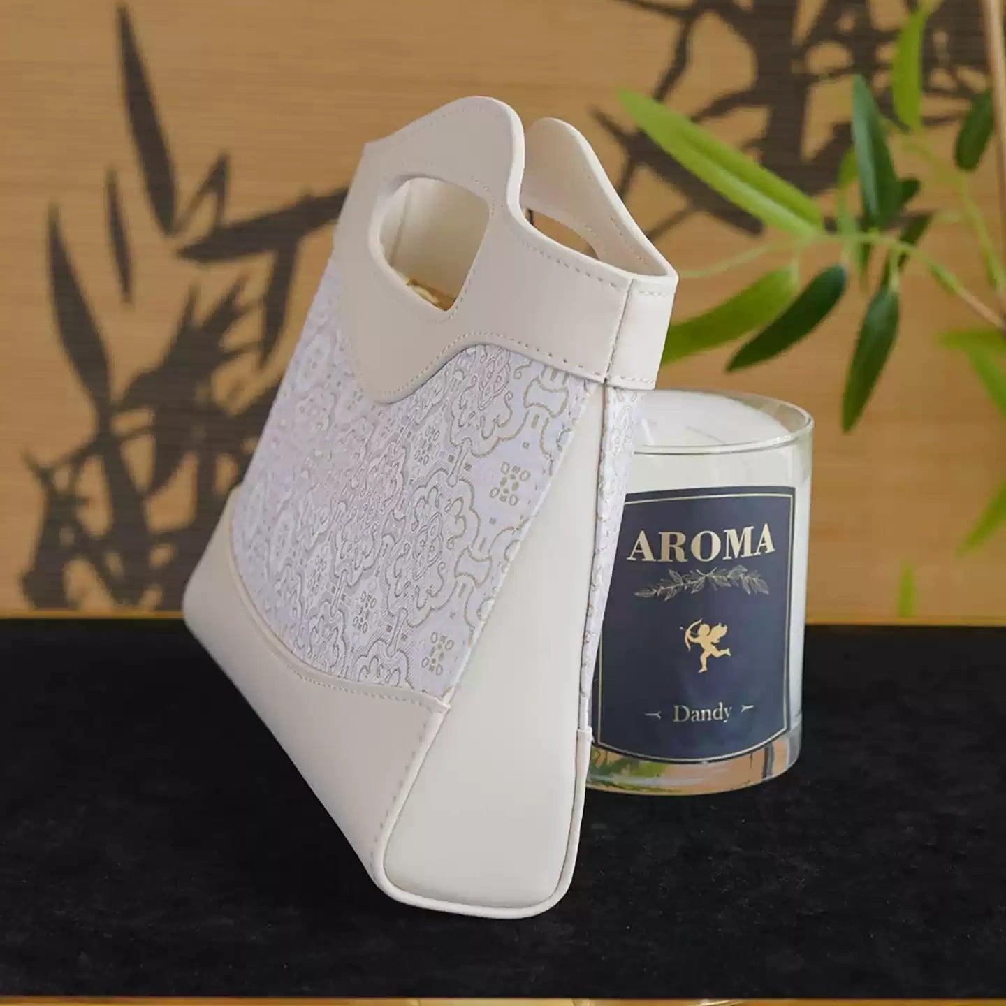 Intangible Cultural Heritage Song Dynasty Brocade Silk Diamond Chain White Dingsheng Pattern Handbag