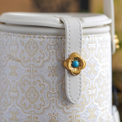 Intangible Cultural Heritage Song Brocade Silk Flower and Butterfly Bucket Bag Genuine Leather Hand Tote Shoulder Bag