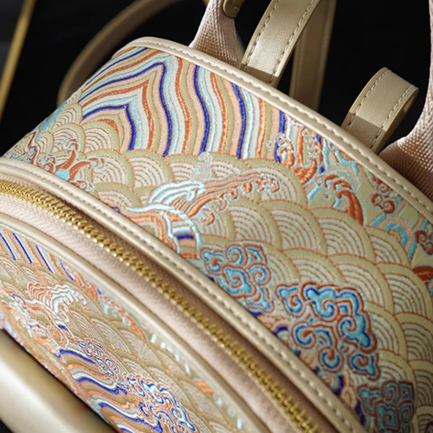 Seawater River Cliff Pattern Backpack Intangible Cultural Heritage Yunjin Zipper New Chinese Style Women's National Style Casual Bag