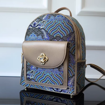 Seawater River Cliff Pattern Backpack Intangible Cultural Heritage Yunjin Zipper New Chinese Style Women's National Style Casual Bag