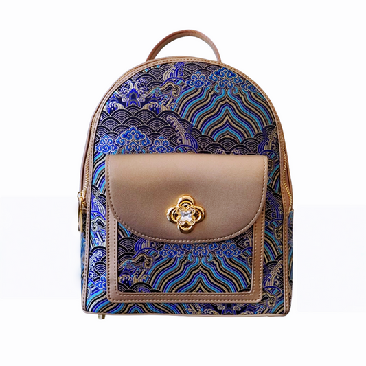 Seawater River Cliff Pattern Backpack Intangible Cultural Heritage Yunjin Zipper New Chinese Style Women's National Style Casual Bag