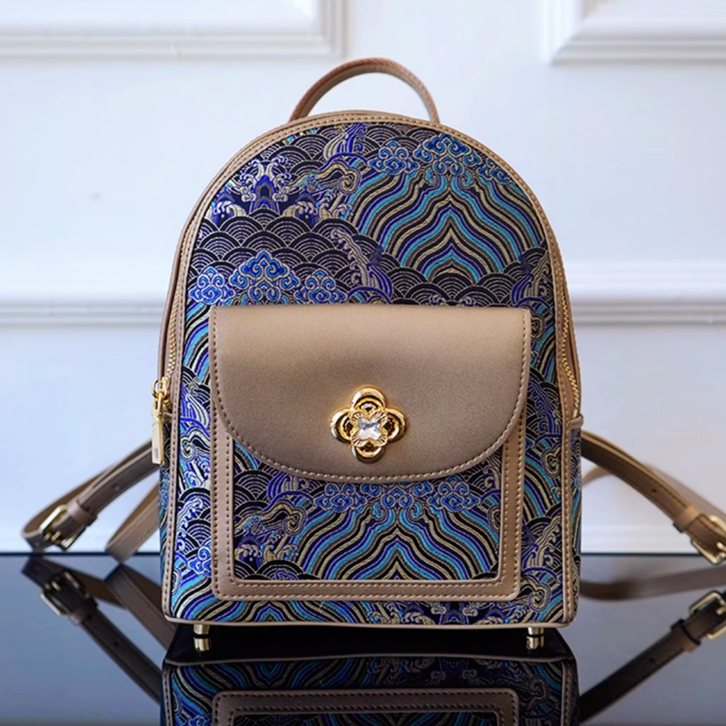 Seawater River Cliff Pattern Backpack Intangible Cultural Heritage Yunjin Zipper New Chinese Style Women's National Style Casual Bag