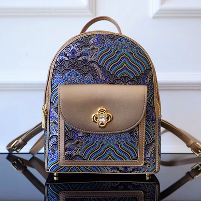 Seawater River Cliff Pattern Backpack Intangible Cultural Heritage Yunjin Zipper New Chinese Style Women's National Style Casual Bag