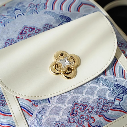 Champagne-colored seawater river cliff pattern backpack intangible cultural heritage brocade zipper new Chinese style women's national style casual bag