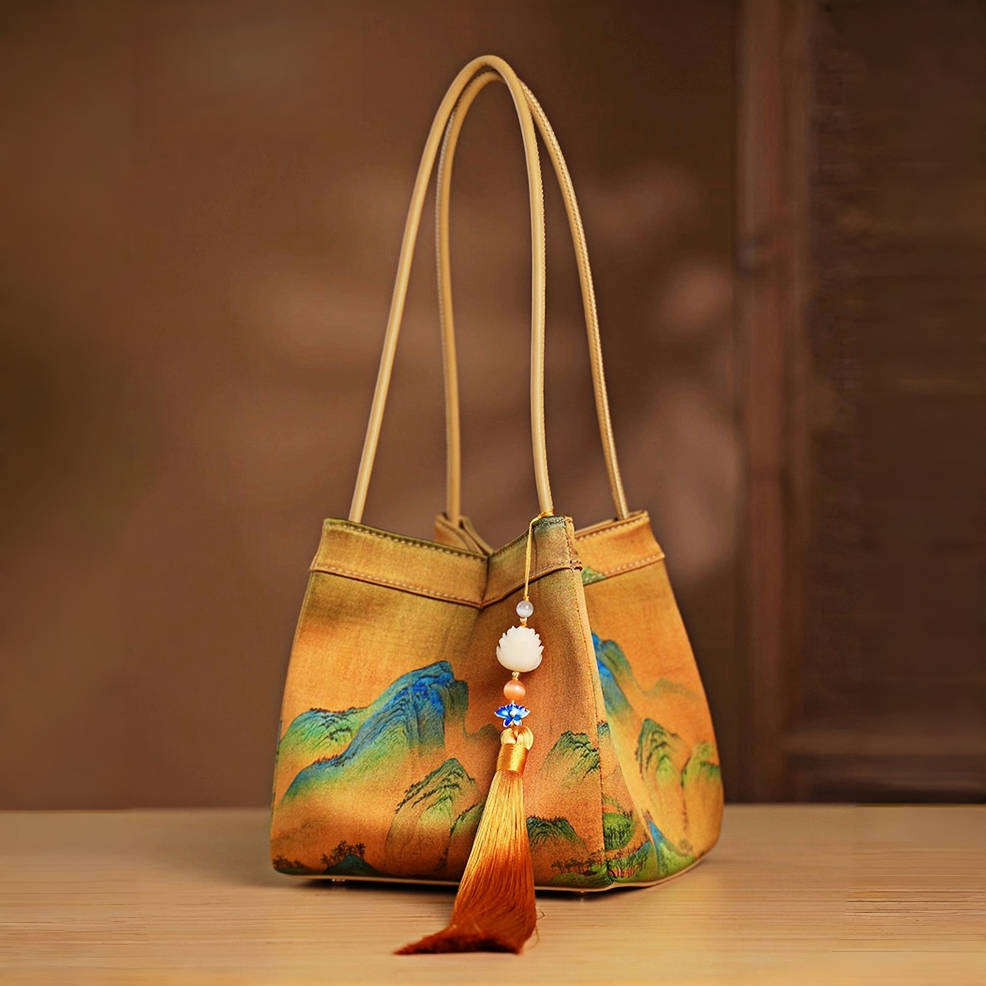 New Chinese style mulberry silk A Thousand Miles of Rivers and Mountains handbag