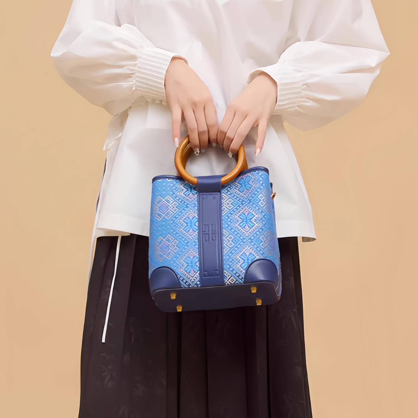 Zhuang brocade ring bag all-match high-end new Chinese style hand-held shoulder bag genuine leather women's bag