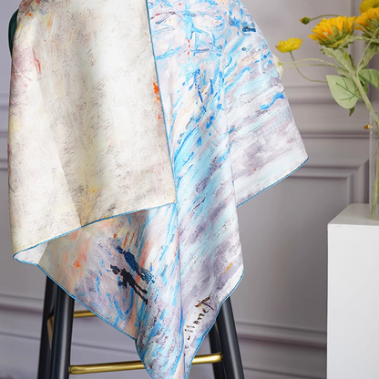"Snow" Monet Oil Painting Series Double-sided Different Color Printed Twill Silk Large Square Scarf Women's Winter Mulberry Silk Scarf