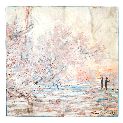 "Snow" Monet Oil Painting Series Double-sided Different Color Printed Twill Silk Large Square Scarf Women's Winter Mulberry Silk Scarf