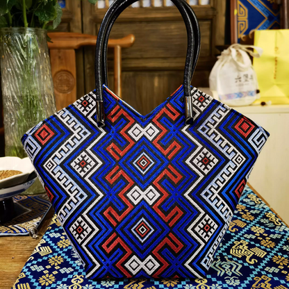 Zhuang Brocade Pattern Green Double Swallow Butterfly Handbag
