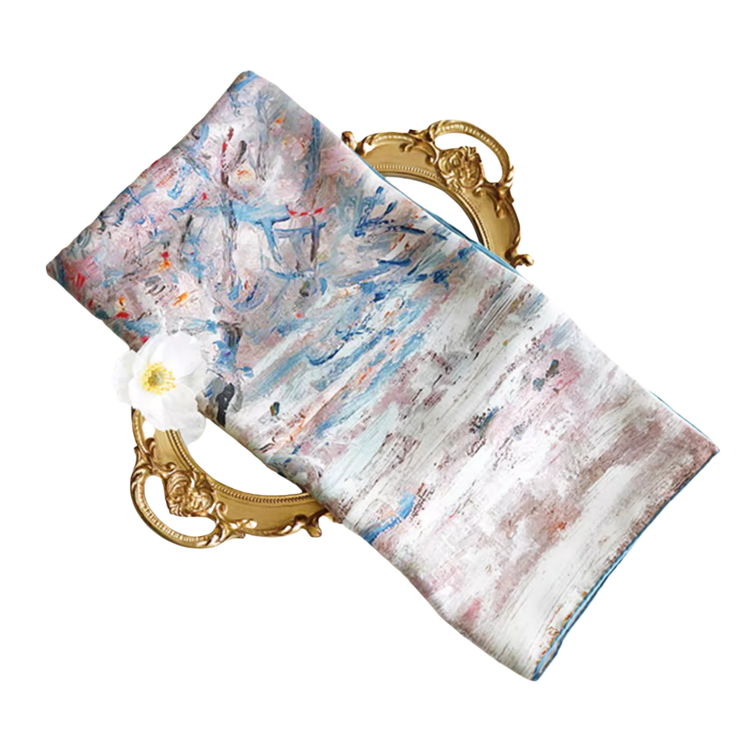 "Snow" Monet Oil Painting Series Double-sided Different Color Printed Twill Silk Large Square Scarf Women's Winter Mulberry Silk Scarf