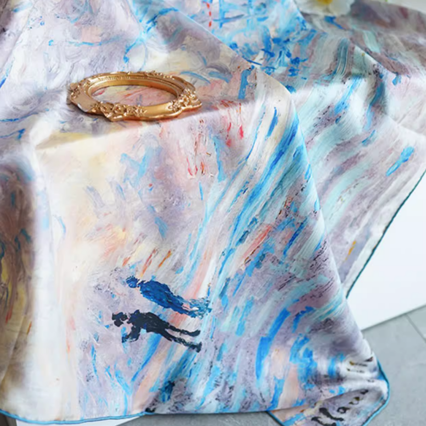 "Snow" Monet Oil Painting Series Double-sided Different Color Printed Twill Silk Large Square Scarf Women's Winter Mulberry Silk Scarf