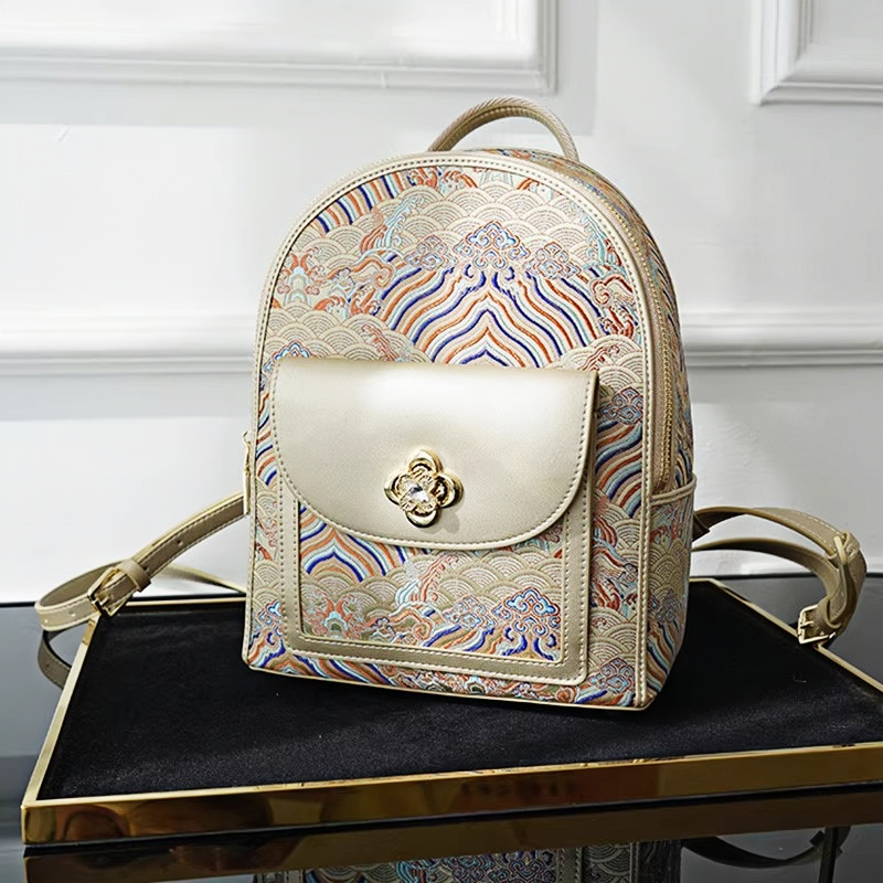 Seawater River Cliff Pattern Backpack Intangible Cultural Heritage Yunjin Zipper New Chinese Style Women's National Style Casual Bag