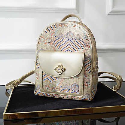 Seawater River Cliff Pattern Backpack Intangible Cultural Heritage Yunjin Zipper New Chinese Style Women's National Style Casual Bag