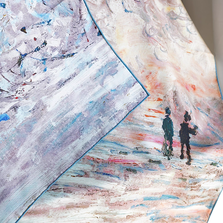 "Snow" Monet Oil Painting Series Double-sided Different Color Printed Twill Silk Large Square Scarf Women's Winter Mulberry Silk Scarf