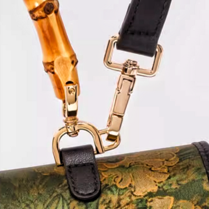 Intangible Heritage Xiangyunsha Printed Green Cuiwei New Chinese Style Mulberry Silk Handheld Oblique Bamboo Shoulder Bag for Women
