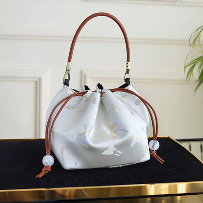 Songjin white retro hand-held crossbody mobile phone bucket bag