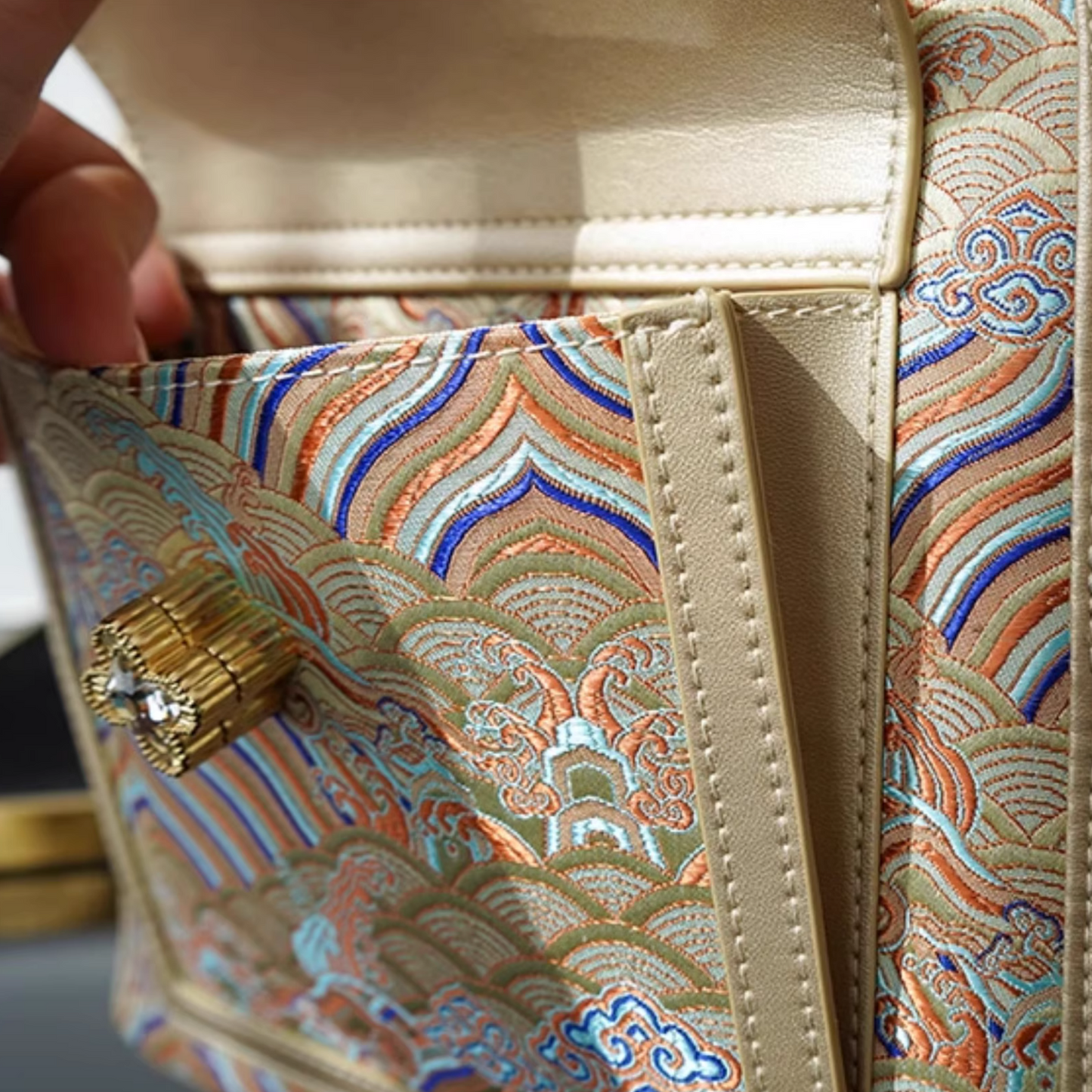 Seawater River Cliff Pattern Backpack Intangible Cultural Heritage Yunjin Zipper New Chinese Style Women's National Style Casual Bag