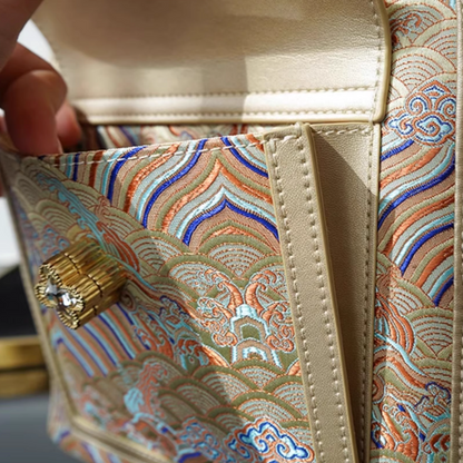 Seawater River Cliff Pattern Backpack Intangible Cultural Heritage Yunjin Zipper New Chinese Style Women's National Style Casual Bag