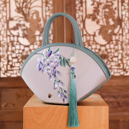 Intangible cultural heritage handmade Suzhou embroidery wisteria new Chinese style crossbody handbag large capacity cheongsam bag for women