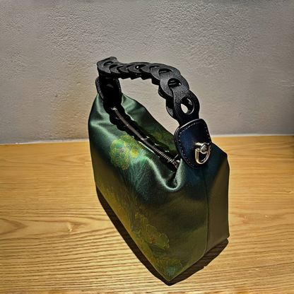 Intangible Heritage Xiangyunsha Silk Print Green Cuiwei New Chinese Style Crossbody Handbag for Women