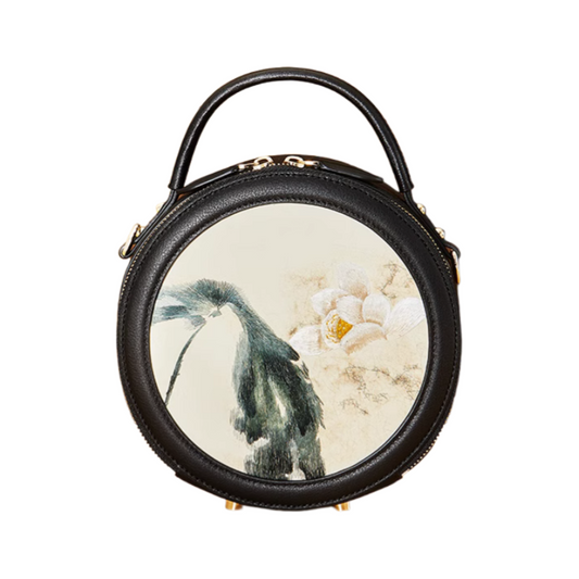 Handmade Suzhou embroidery ink fragrance lotus shadow new Chinese style one-shoulder crossbody handbag small round bag for women