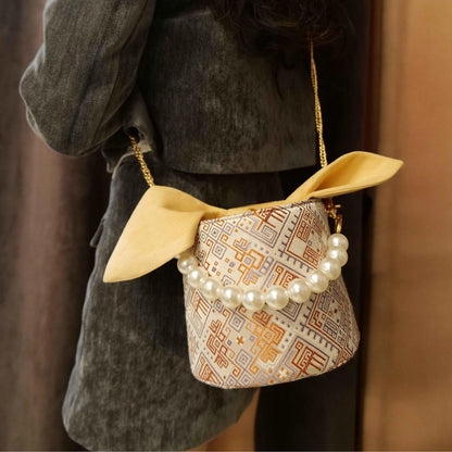 Guangxi Zhuang Brocade Rabbit Ear Pearl Bucket Bag Cute Handbag Crossbody Bag
