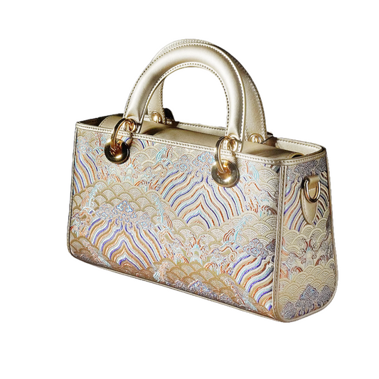 New Chinese style seawater river cliff cowhide handbag 2025 new large national style brocade commuter messenger women's bag