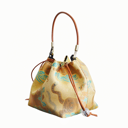Songjin yellow retro hand-held crossbody mobile phone bucket bag