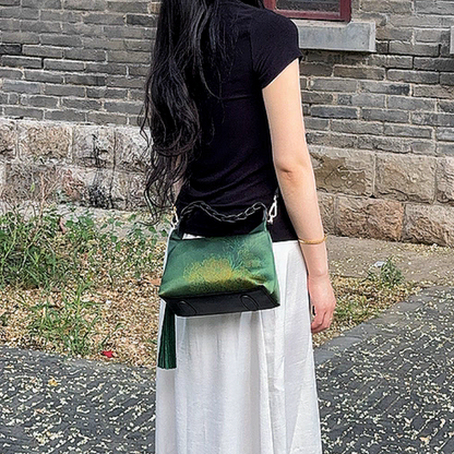 Intangible Heritage Xiangyunsha Silk Print Green Cuiwei New Chinese Style Crossbody Handbag for Women