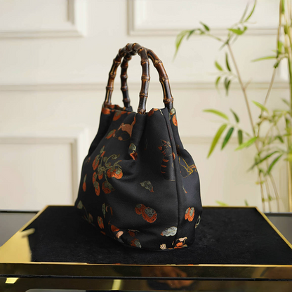 Songjin silk persimmon cat bamboo handbag